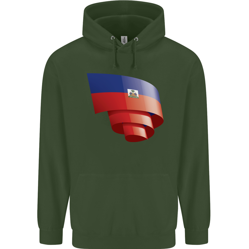 Curled Haiti Flag Haitian Day Football Childrens Kids Hoodie Forest Green