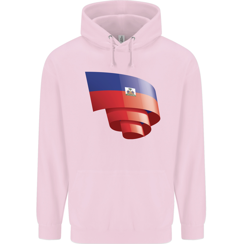Curled Haiti Flag Haitian Day Football Childrens Kids Hoodie Light Pink
