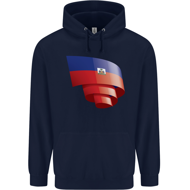 Curled Haiti Flag Haitian Day Football Childrens Kids Hoodie Navy Blue