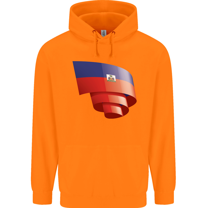 Curled Haiti Flag Haitian Day Football Childrens Kids Hoodie Orange