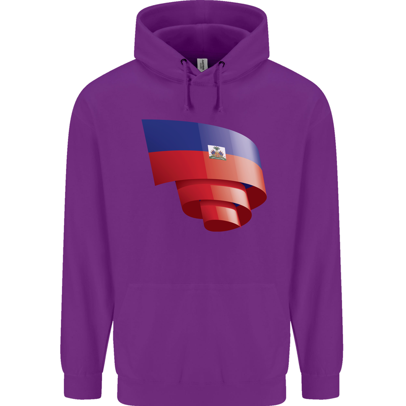 Curled Haiti Flag Haitian Day Football Childrens Kids Hoodie Purple
