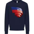 Curled Haiti Flag Haitian Day Football Kids Sweatshirt Jumper Navy Blue