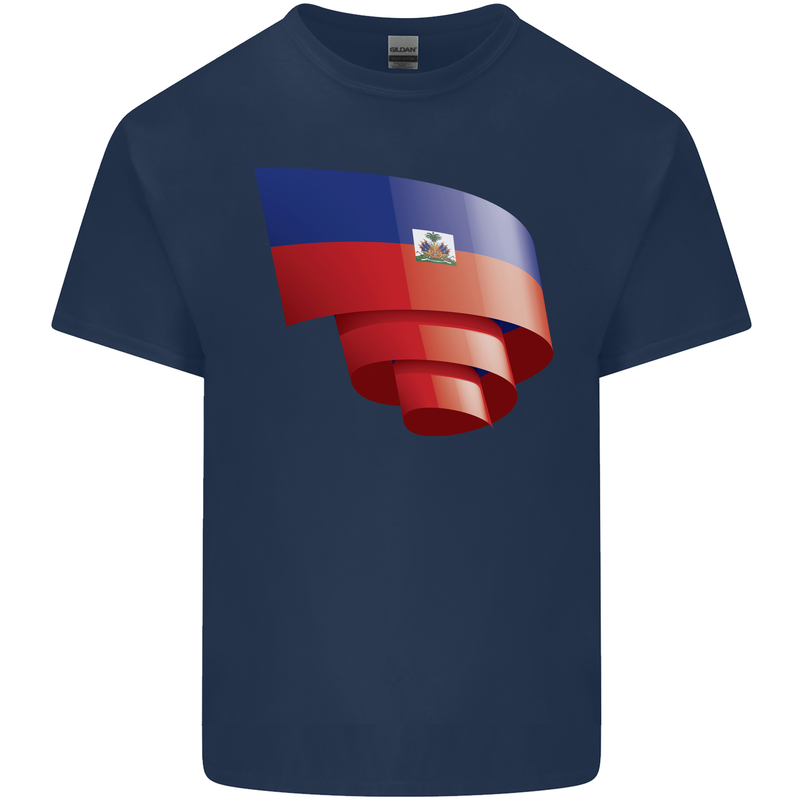 Curled Haiti Flag Haitian Day Football Kids T-Shirt Childrens Navy Blue