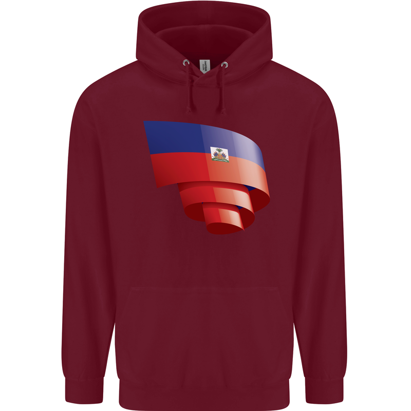 Curled Haiti Flag Haitian Day Football Mens 80% Cotton Hoodie Maroon