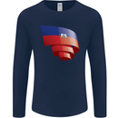 Curled Haiti Flag Haitian Day Football Mens Long Sleeve T-Shirt Navy Blue
