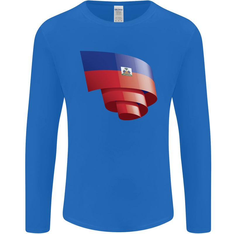 Curled Haiti Flag Haitian Day Football Mens Long Sleeve T-Shirt Royal Blue