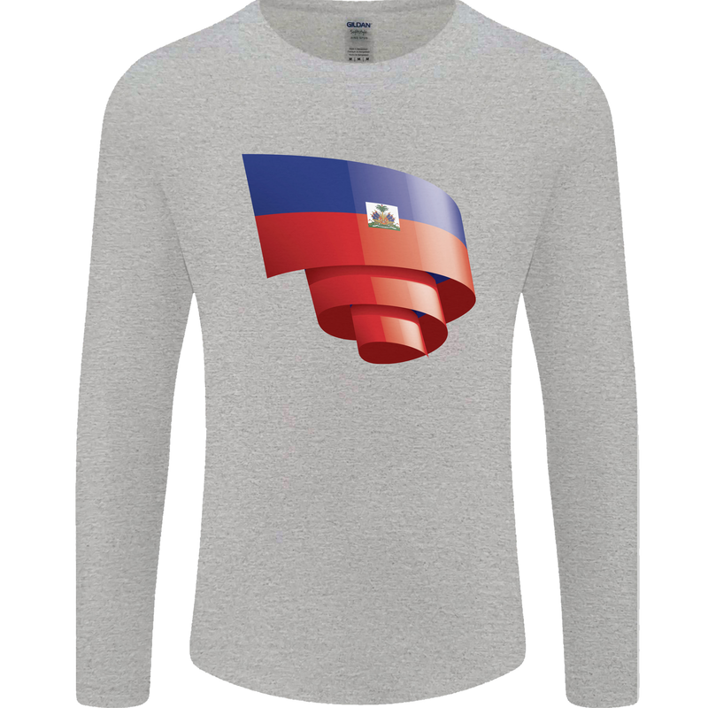 Curled Haiti Flag Haitian Day Football Mens Long Sleeve T-Shirt Sports Grey