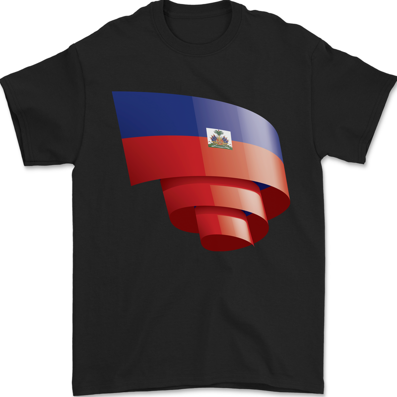 Curled Haiti Flag Haitian Day Football Mens T-Shirt 100% Cotton Black