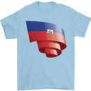 Curled Haiti Flag Haitian Day Football Mens T-Shirt 100% Cotton Light Blue