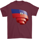Curled Haiti Flag Haitian Day Football Mens T-Shirt 100% Cotton Maroon