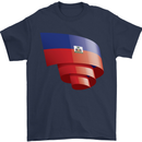 Curled Haiti Flag Haitian Day Football Mens T-Shirt 100% Cotton Navy Blue