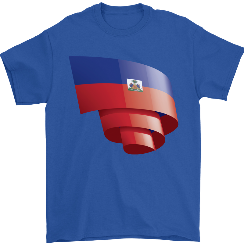 Curled Haiti Flag Haitian Day Football Mens T-Shirt 100% Cotton Royal Blue