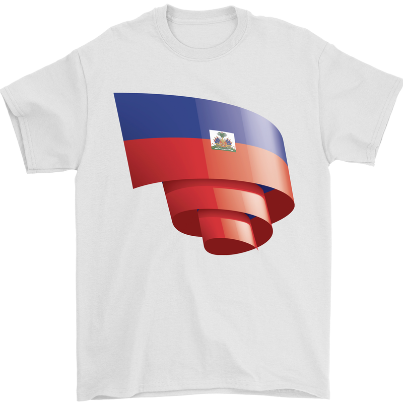 Curled Haiti Flag Haitian Day Football Mens T-Shirt 100% Cotton White