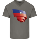 Curled Haiti Flag Haitian Day Football Mens V-Neck Cotton T-Shirt Charcoal