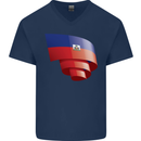 Curled Haiti Flag Haitian Day Football Mens V-Neck Cotton T-Shirt Navy Blue