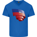 Curled Haiti Flag Haitian Day Football Mens V-Neck Cotton T-Shirt Royal Blue