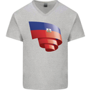 Curled Haiti Flag Haitian Day Football Mens V-Neck Cotton T-Shirt Sports Grey