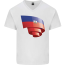 Curled Haiti Flag Haitian Day Football Mens V-Neck Cotton T-Shirt White