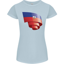 Curled Haiti Flag Haitian Day Football Womens Petite Cut T-Shirt Light Blue