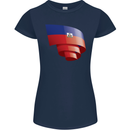 Curled Haiti Flag Haitian Day Football Womens Petite Cut T-Shirt Navy Blue