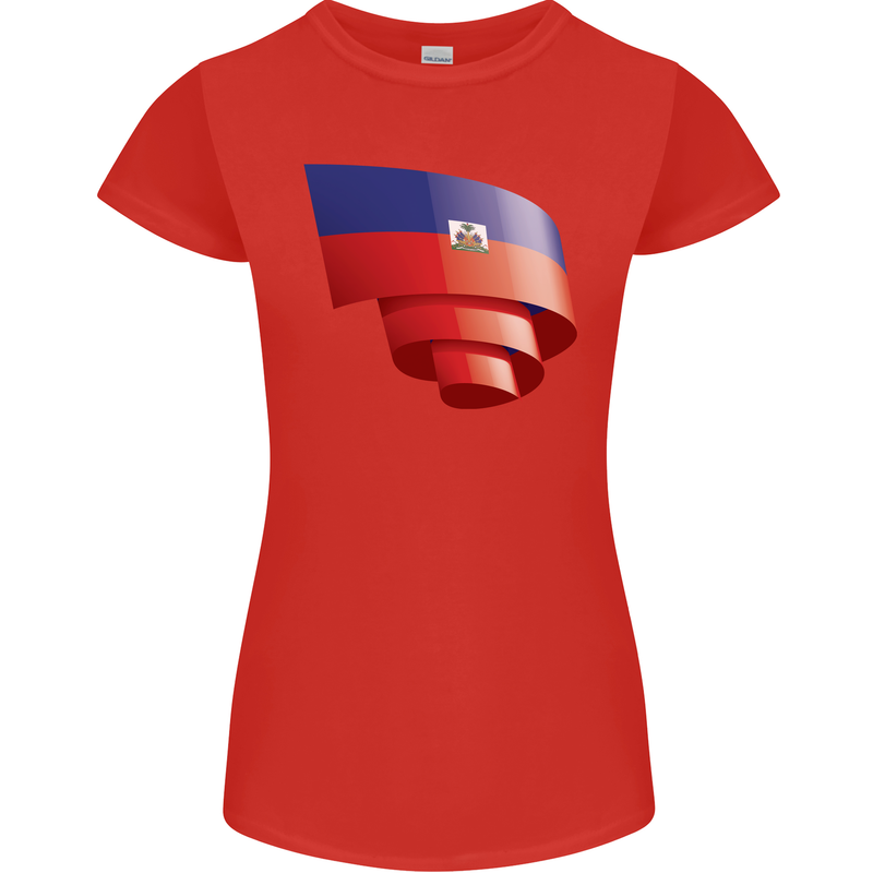 Curled Haiti Flag Haitian Day Football Womens Petite Cut T-Shirt Red