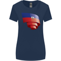 Curled Haiti Flag Haitian Day Football Womens Wider Cut T-Shirt Navy Blue