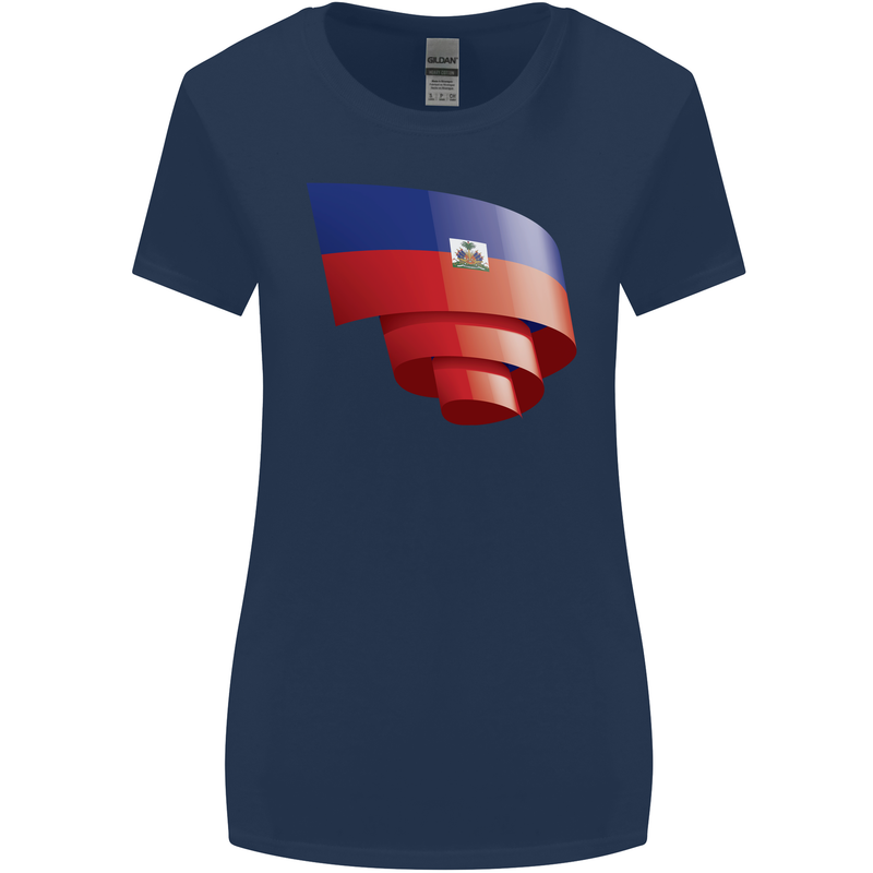 Curled Haiti Flag Haitian Day Football Womens Wider Cut T-Shirt Navy Blue