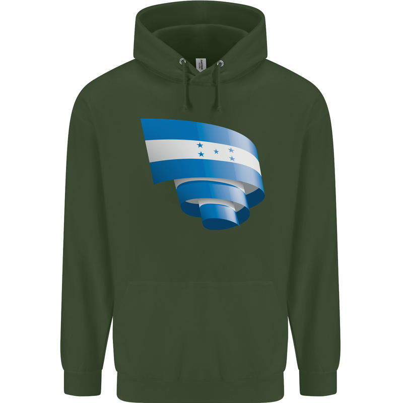 Curled Honduras Flag Honduran Day Football Childrens Kids Hoodie Forest Green