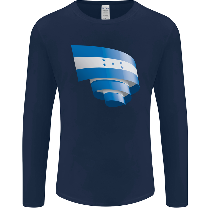 Curled Honduras Flag Honduran Day Football Mens Long Sleeve T-Shirt Navy Blue
