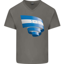 Curled Honduras Flag Honduran Day Football Mens V-Neck Cotton T-Shirt Charcoal