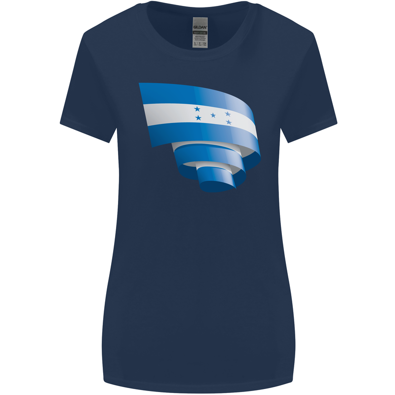 Curled Honduras Flag Honduran Day Football Womens Wider Cut T-Shirt Navy Blue