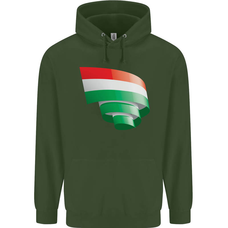 Curled Hungary Flag Hungarian Day Football Childrens Kids Hoodie Forest Green