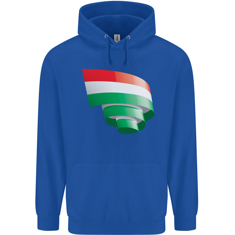 Curled Hungary Flag Hungarian Day Football Childrens Kids Hoodie Royal Blue