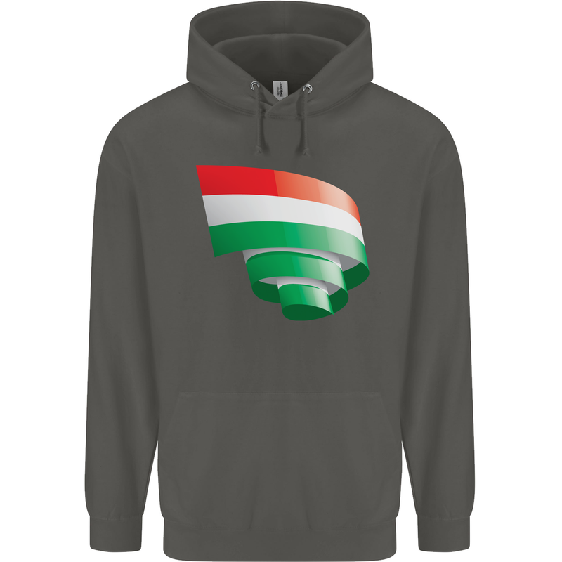 Curled Hungary Flag Hungarian Day Football Childrens Kids Hoodie Storm Grey