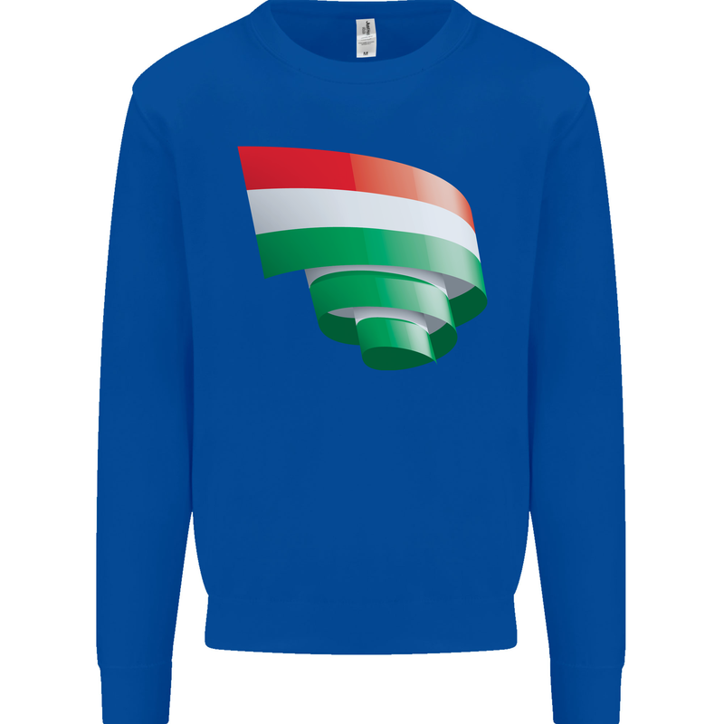 Curled Hungary Flag Hungarian Day Football Kids Sweatshirt Jumper Royal Blue