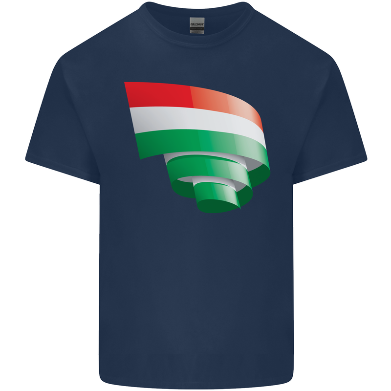 Curled Hungary Flag Hungarian Day Football Kids T-Shirt Childrens Navy Blue