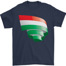 Curled Hungary Flag Hungarian Day Football Mens T-Shirt 100% Cotton Navy Blue