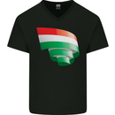 Curled Hungary Flag Hungarian Day Football Mens V-Neck Cotton T-Shirt Black