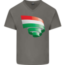 Curled Hungary Flag Hungarian Day Football Mens V-Neck Cotton T-Shirt Charcoal