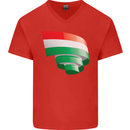 Curled Hungary Flag Hungarian Day Football Mens V-Neck Cotton T-Shirt Red