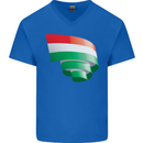 Curled Hungary Flag Hungarian Day Football Mens V-Neck Cotton T-Shirt Royal Blue