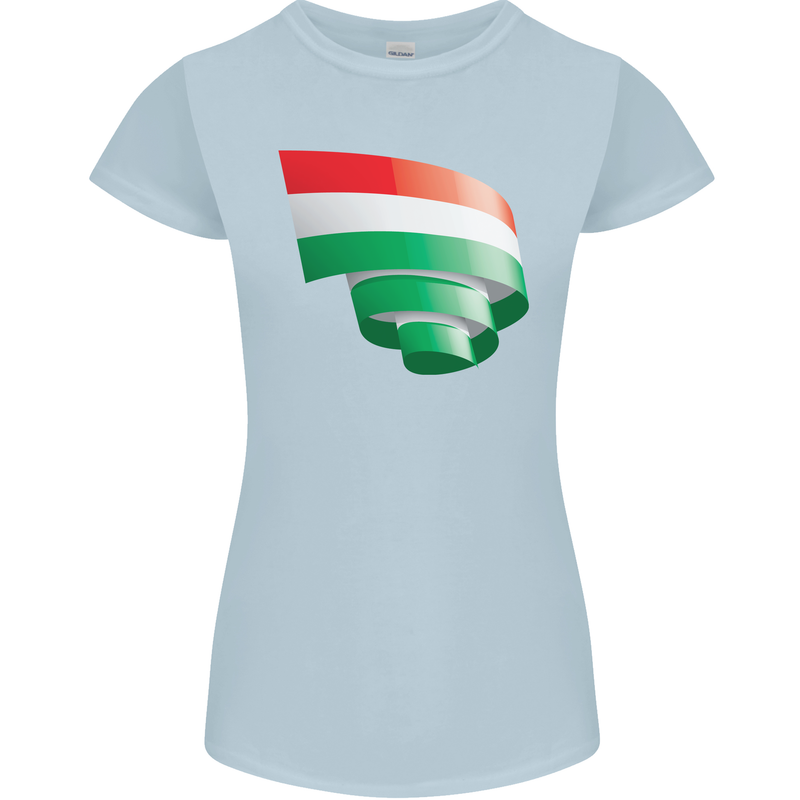 Curled Hungary Flag Hungarian Day Football Womens Petite Cut T-Shirt Light Blue