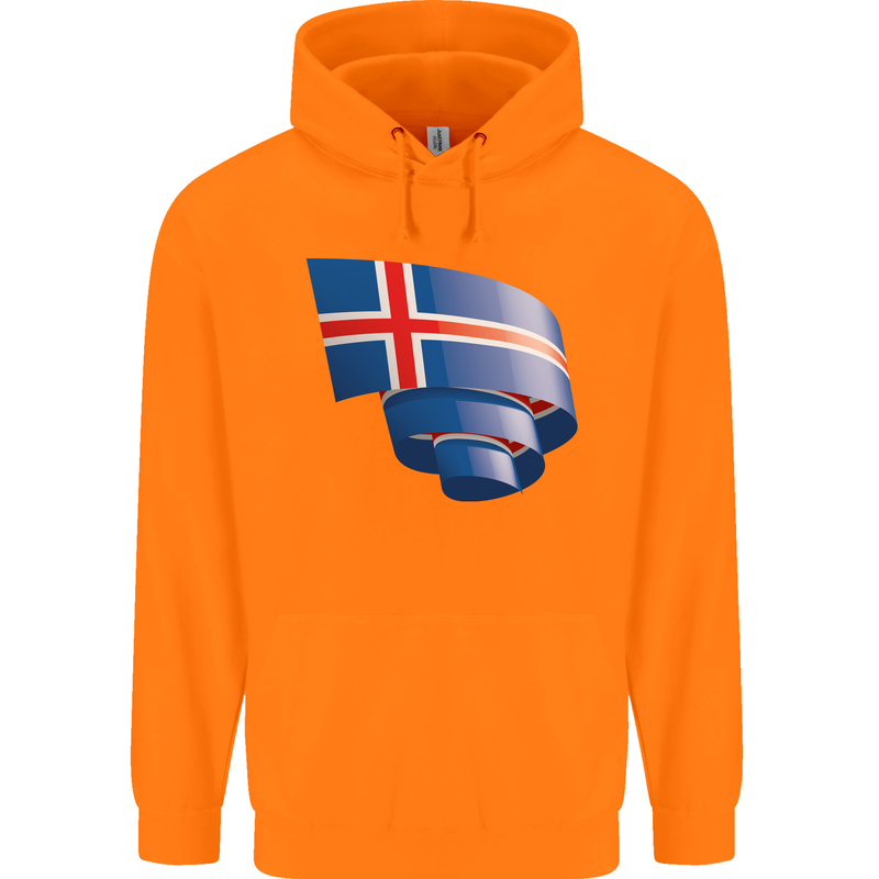 Curled Iceland Flag Icelander Day Football Childrens Kids Hoodie Orange