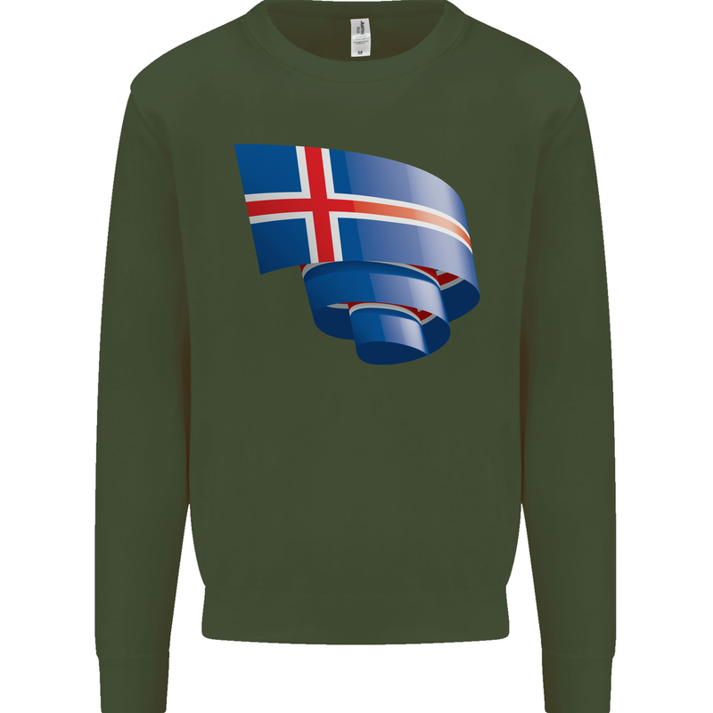 Curled Iceland Flag Icelander Day Football Kids Sweatshirt Jumper Forest Green