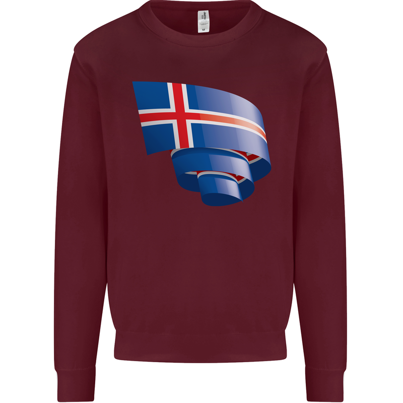 Curled Iceland Flag Icelander Day Football Kids Sweatshirt Jumper Maroon