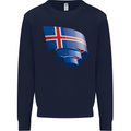 Curled Iceland Flag Icelander Day Football Kids Sweatshirt Jumper Navy Blue