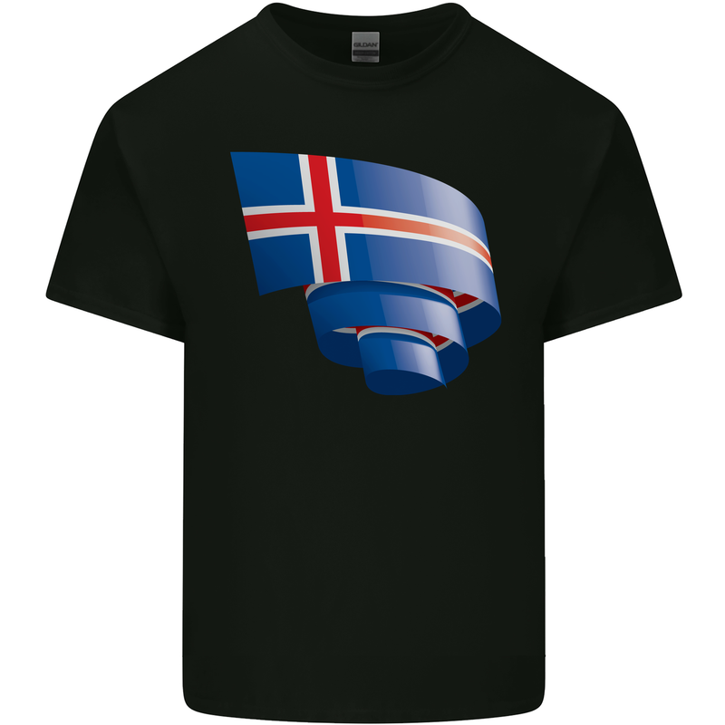 Curled Iceland Flag Icelander Day Football Kids T-Shirt Childrens Black