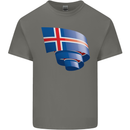Curled Iceland Flag Icelander Day Football Kids T-Shirt Childrens Charcoal