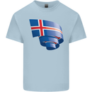 Curled Iceland Flag Icelander Day Football Kids T-Shirt Childrens Light Blue