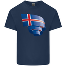 Curled Iceland Flag Icelander Day Football Kids T-Shirt Childrens Navy Blue